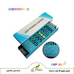 منبع تغذیه اسلیم S-200W-24V کنار جعبه با نمایش بزرگ‌شده مشخصات روی بدنه