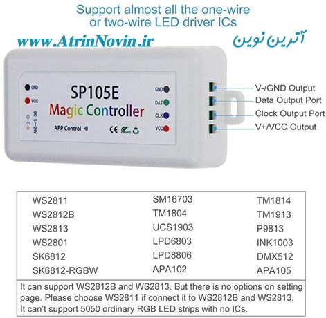 کنترلر دیجیتال بلوتوثی sp105e از چه آی سی هایی پشتیبانی می کند